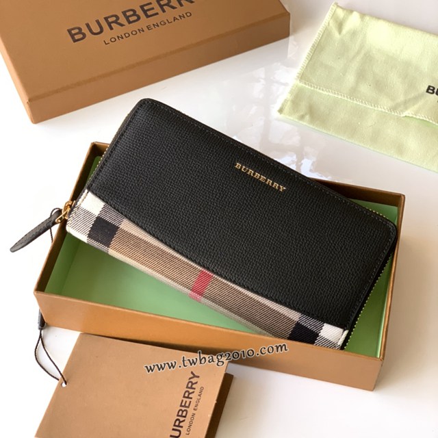Burberry專門店新款House格紋拼粒紋皮革拉鏈錢包 巴寶莉男女款拉鏈長夾錢包 yxb1010